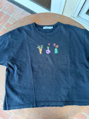 Black vintage 90s Fresh Produce tee with three small potted plant graphics Sz OS #90s #retro #y2k thumbnail 3