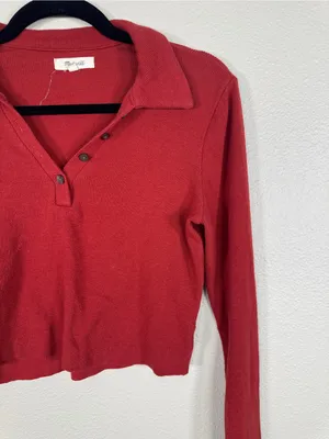 Madewell Red Ribbed Copped Henley Sweater Womens XS Casual Fall Long Sleeve thumbnail 5