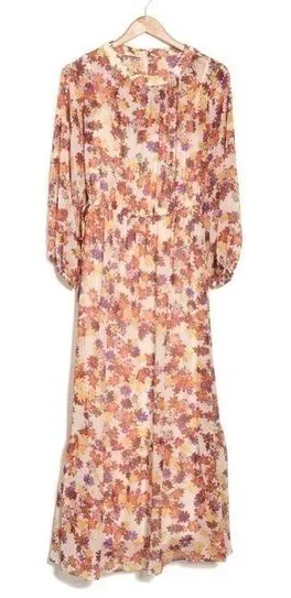 Maggy London Beige Floral Print Long Sleeve Chiffon Maxi Dress Size 4 New‎ thumbnail 1