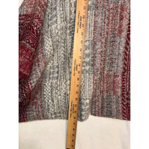 Free People Grey Burgundy Fair Isle Wool Blend Button Collar Poncho‎ Sweater M thumbnail 4