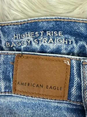 American Eagle Highest Rise Baggy Straight Jeans Size 000 Distressed thumbnail 5