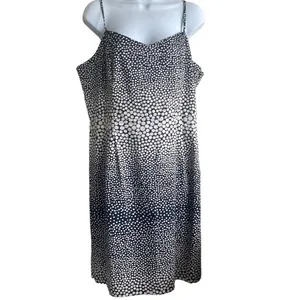 Ann Taylor LOFT Women Coastal Resort Polka Dot Dress 12 Navy Blue A-Line Classic thumbnail 2