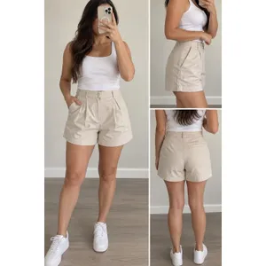 NWT Old Navy Extra High Rise Tailored Shorts Khaki Ivory Cream Size M Preppy thumbnail 2
