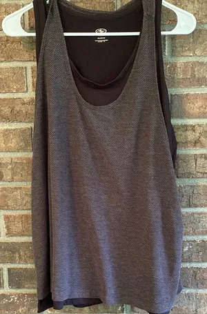 Athletic Works Black Sleeveless Relaxed Muscle Tee with Grey Overlay thumbnail 1