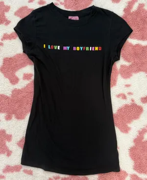 Vintage Style Y2K I Love My Boyfriend Baby Tee 💕 Black Fitted Graphic Shirt Small thumbnail 1
