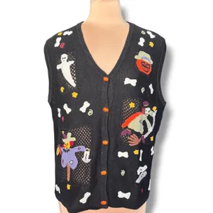 Vintage Karen Scott Halloween Sweater Vest Hand Embroidered Ghost Pumpkin Witch thumbnail 3