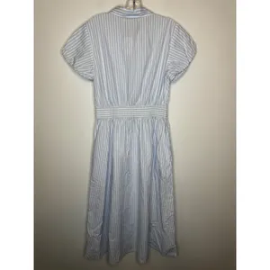 Loft Blue White Striped Midi Dress Puff Sleeve Button Front Tie Waist Size S thumbnail 6