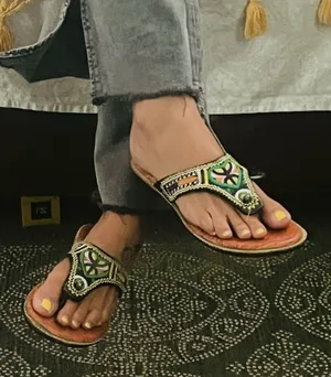 RASTA MOROCCAN sandals SZ 9 Boho embroidered Green thumbnail 1