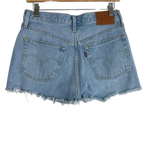 Levi's 501 Original Cut Off Denim Shorts Light Wash High Rise Frayed Size 27 thumbnail 2