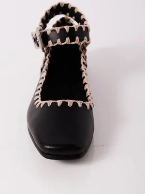 NWOB Free People Crochet Mystic Black Mary Jane Flats White Stitching Size 8.5 thumbnail 6