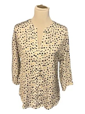 Ann Taylor Polka Dot V-Neck Blouse | Ivory, Black, & Mustard Gold | Size Small thumbnail 1