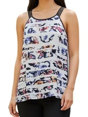 WHITE HOUSE BLACK MARKET Abstract Floral Striped Tank Top NWOT‎ Size Medium thumbnail 1