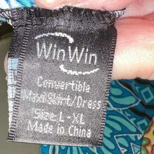 Win Win Maxi Dress L/XL Blue Green Boho Print‎ Sleeveless thumbnail 4