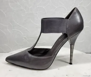 Elizabeth & James Stiletto Heels Womens 8 Gray Leather T-Strap Metal Spike Heel thumbnail 1