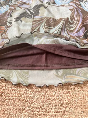 Vintage Urban Outfitters Butterfly Print Mesh Mini Skirt Brown Tan Size M thumbnail 4