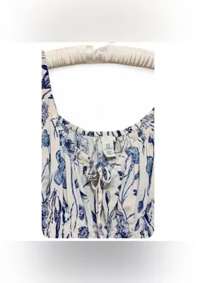 H&M Women’s Cotton Floral Smocked Peplum Puff Sleeve Crop Top Size Medium thumbnail 9