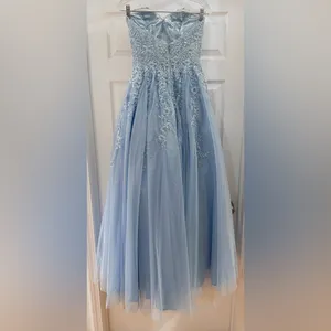 JVN by Jovani 00915 Strapless Long Ball Gown Prom Formal light Blue sz 4 thumbnail 6