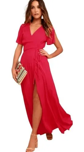 Lulus Much Obliged Red Wrap Maxi‎ Dress Women's XS thumbnail 1