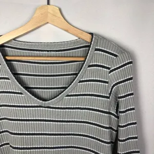 American Eagle‎ AEO Gray Striped Ribbed Thermal Plush Long Sleeve T-Shirt S thumbnail 3