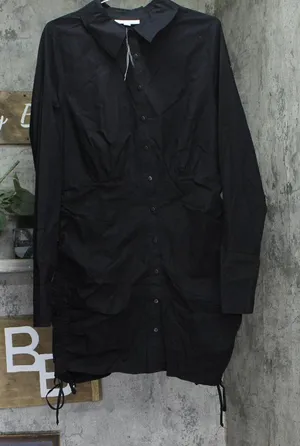 And Now This Womens Side Ties Button Up Shirt Poplin Ruched Dress Black XL thumbnail 1