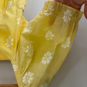 Dee Elly Yellow White Daisy Smocked Puff Sleeve Mini Babydoll Dress thumbnail 4