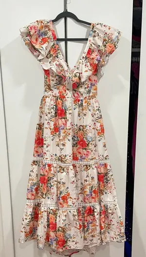 Floral Ruffle Tiered maxi dress Pink Size L thumbnail 1