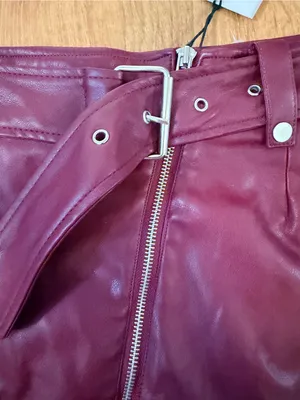 NWT 7 for all Mankind Maroon Faux Leather Moto Punk Buckle Belted Mini Skirt M thumbnail 5