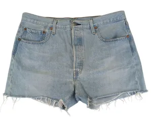 Levis Premium 501 Original High Rise Cut‎ Off Denim Shorts Light Wash Blue W32 thumbnail 1
