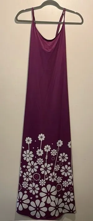Sheilay- NWT Purple & White Floral Maxi Dress w/Criss Cross Back Straps- Size L thumbnail 1