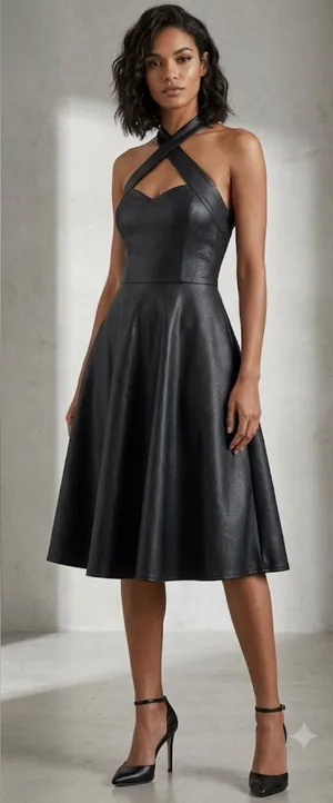 Collectif Black Cross-Neck Fit-and-Flare Midi Dress thumbnail 1
