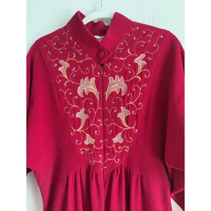 Vtg Vanity Fair Velour Maxi Robe Gown Red Gold Embroidered Zip Housecoat Large thumbnail 7