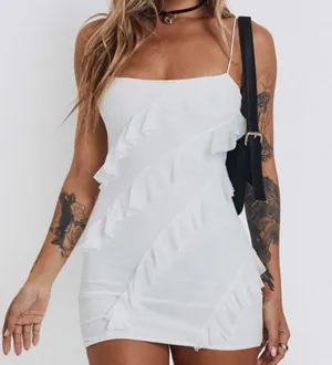 Princess Polly White Ruffle Mini Dress thumbnail 1