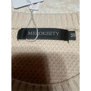 MEROKEETY Women's Long Sleeve Crew Neck sweater Knit Beige Sz M NWT thumbnail 4