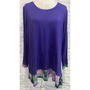LOGO by Lori Goldstein QVC Rayon Purple Top with Tie-Dye Mesh Hem Size Large thumbnail 3