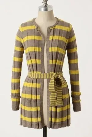 Anthropologie MAPLE Silk Switching Lanes Belted Cardigan Sweater‎ Pleated Large thumbnail 1