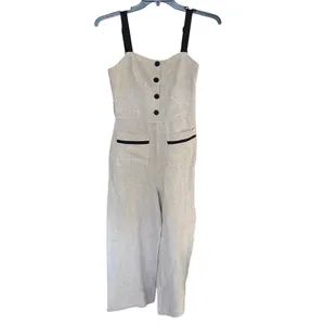 Staud 100% Linen Beige Wide Leg Jumpsuit Belt Missing Size 6 thumbnail 2