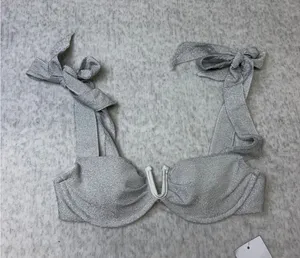 Dippin'‎ Daisy's Zoe Bikini Top Silver Metallic Tie Shoulder V-Wire Small NEW thumbnail 1