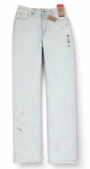Levi’s 501 Original Floral Embroidered Straight Leg Jeans 28x30‎ Light Wash thumbnail 1