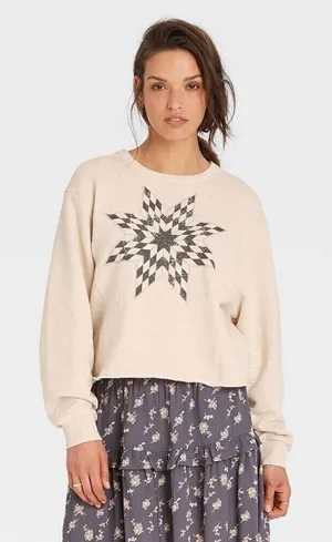 Universal Threads New Womens Tibetan Star Cropped Dolman Pullover - Sz XXL thumbnail 1
