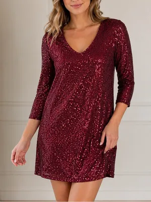 Lulu's Burgundy Sequin V-Neck Mini Dress thumbnail 1