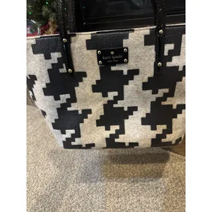 Kate Spade Telltale Twinkle‎ Tote Set Black Sparkle Cream Wool Houndstooth thumbnail 2