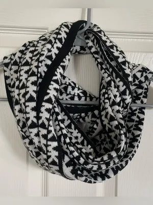 Michael Kors Black and White MK Logo Infinity Scarf thumbnail 1