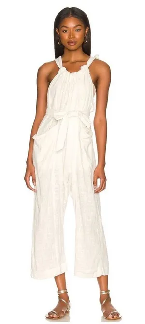 Free People Cotton Gauze Henriette Sleeveless Tie Waist Wide Leg Jumpsuit M thumbnail 1