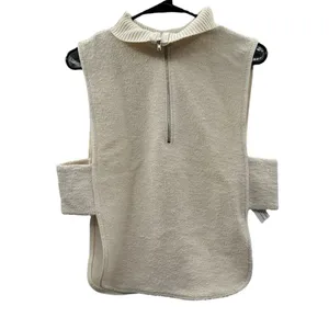 Zara Off White Cream Sleeveless Half Zip Open Side Jacket‎ Top Size M/L thumbnail 3