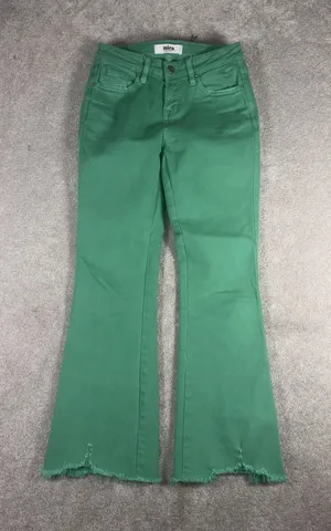 Mica Cropped Flare Jeans Women Size 25 Green Distressed Raw Hem High Rise Boho thumbnail 1