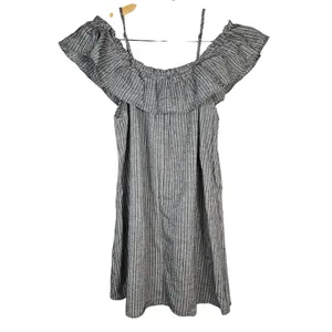 Umgee USA Gray White Striped Cold Shoulder Ruffle Mini Dress G0203 Medium thumbnail 2