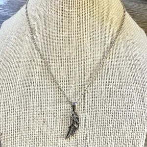 Silver tone half angel wing pendant necklace thumbnail 3