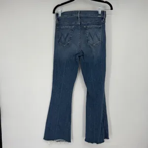 MOTHER The Weekender Fray Jeans Dancing On Coals Blue Flare Raw Hem‎ 27 thumbnail 2