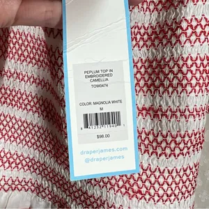 Draper James NWT‎ White Red Camellia Embroidered Peplum Top thumbnail 5