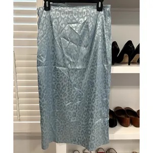 Something New Women's Mia Leopard Print Satin Blue Skirt Side Slit M NWOT thumbnail 5